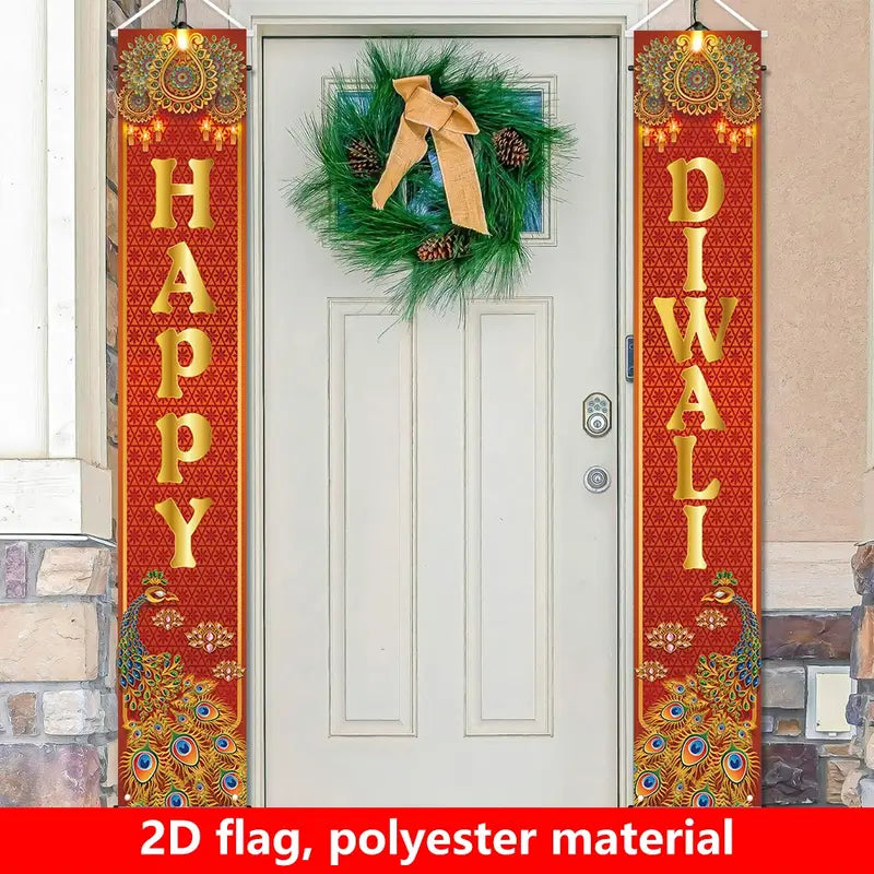 1 Pair 2D Happy Diwali Festival Porch Decoration Flags No-31