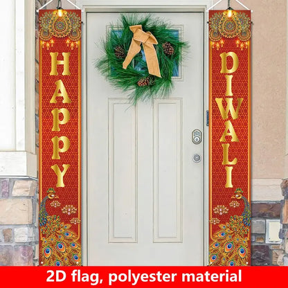 1 Pair 2D Happy Diwali Festival Porch Decoration Flags No-31