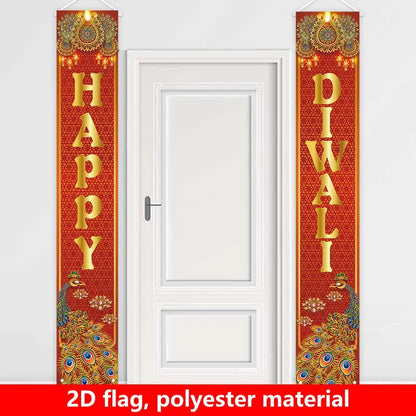 1 Pair 2D Happy Diwali Festival Porch Decoration Flags No-31