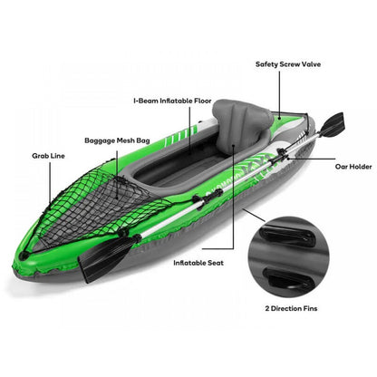 2.74m Inflatable Green Kayak Single Seater - Water Adventure Awaits