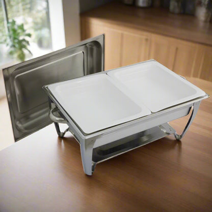 Chafing Dish Warmer Bain Marie + 2x GN1/2 Ceramic & SS Pans Chafer Set