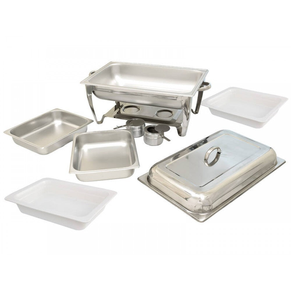 Chafing Dish Warmer Bain Marie + 2x GN1/2 Ceramic & SS Pans Chafer Set