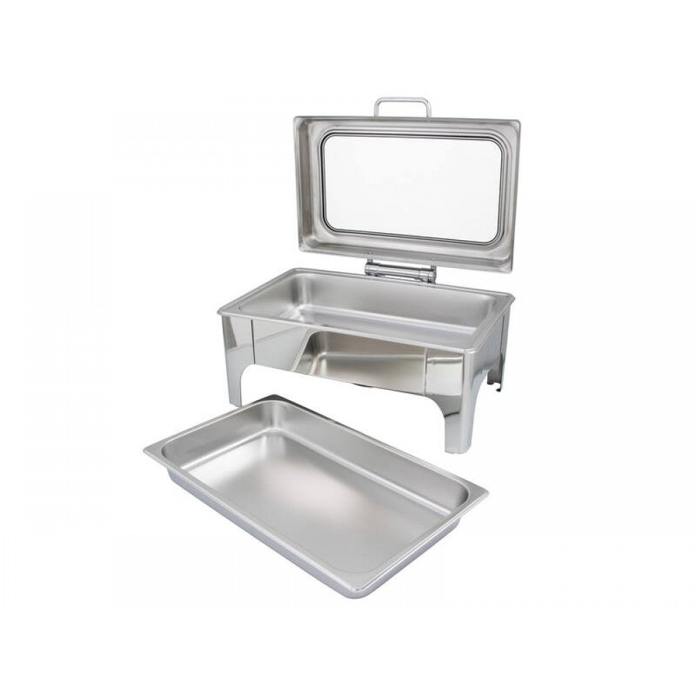 Food Warmer Chafing Dish with Soft Close Clear Glass Lid - 1/1GN Size S/S