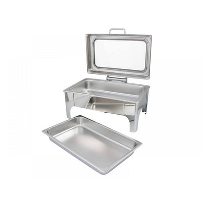 Food Warmer Chafing Dish with Soft Close Clear Glass Lid - 1/1GN Size S/S