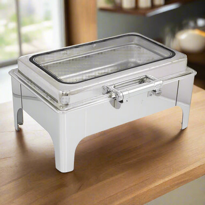 Food Warmer Chafing Dish with Soft Close Clear Glass Lid - 1/1GN Size S/S