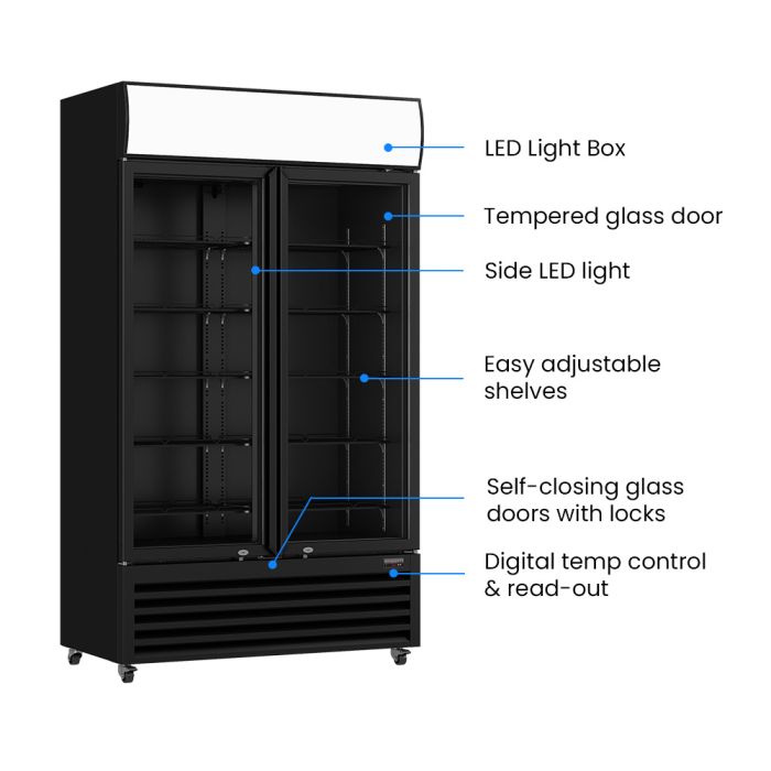 Thermaster Large Two Glass Door Colourbond Upright Drink Fridge - LG-1200BP