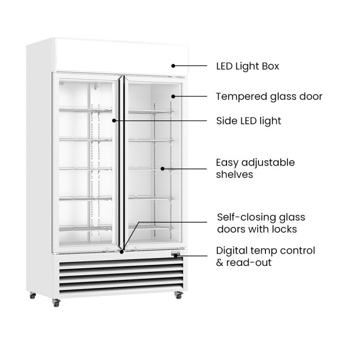 Thermaster Large Two Glass Door Colourbond Upright Drink Fridge - LG-1200P