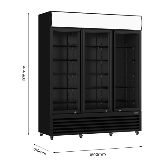 Thermaster Three Glass Door Colourbond Upright Drink Fridge - LG-1203BP