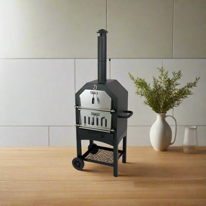 Woodfire Charcoal Pizza Oven with 30cm Stone, Paddle & Cover