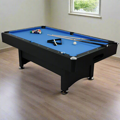 7ft Pool Table with Auto Ball Return, Balls & Cues - Black / Blue