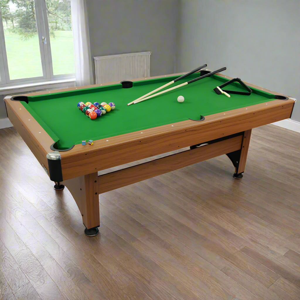 7ft Pool Table with Balls & Cues - Indoor Eight Ball Table - Wood / Green