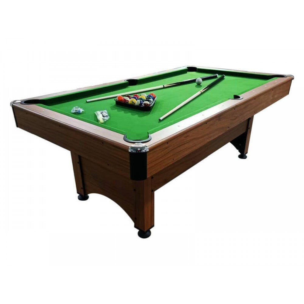 7ft Pool Table with Balls & Cues - Indoor Eight Ball Table - Wood / Green