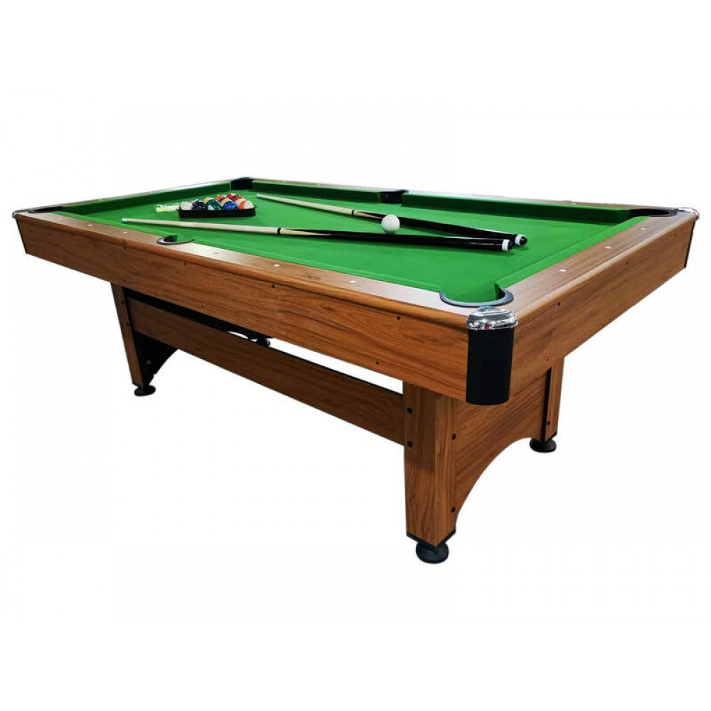 7ft Pool Table with Balls & Cues - Indoor Eight Ball Table - Wood / Green