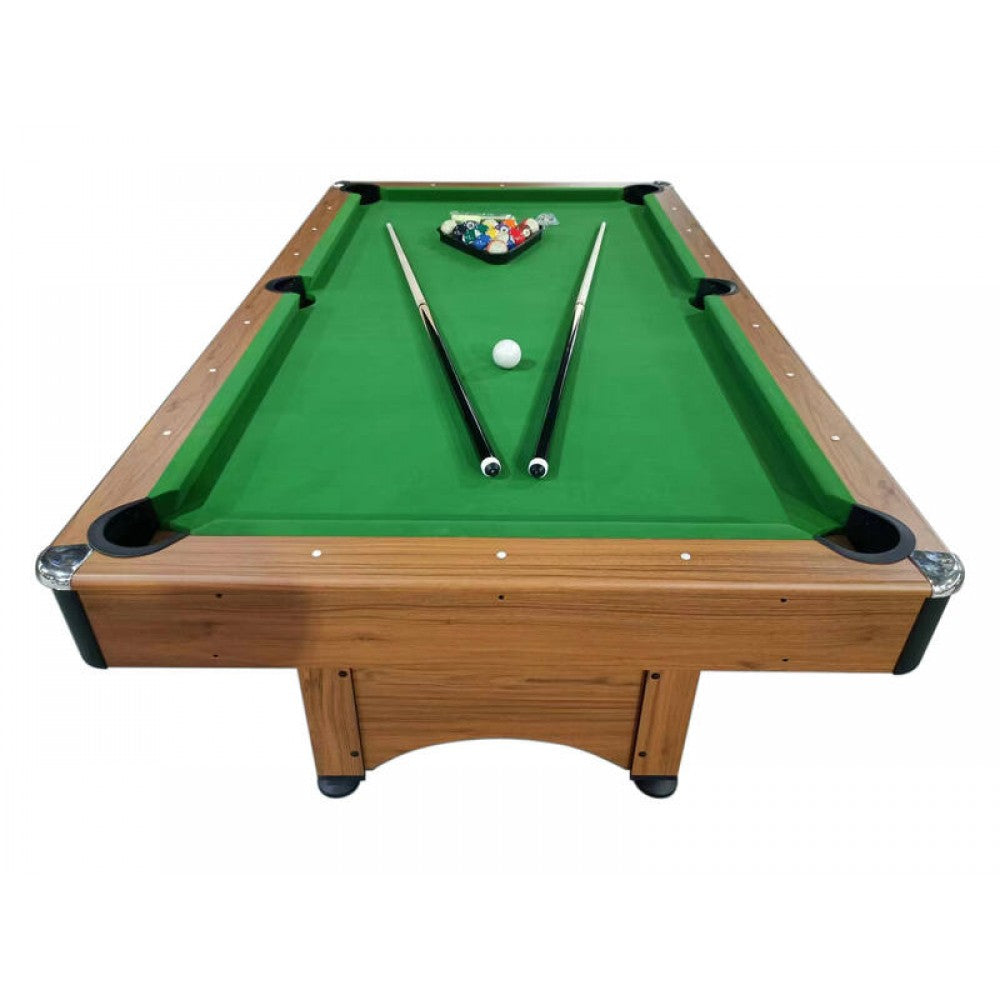 7ft Pool Table with Balls & Cues - Indoor Eight Ball Table - Wood / Green
