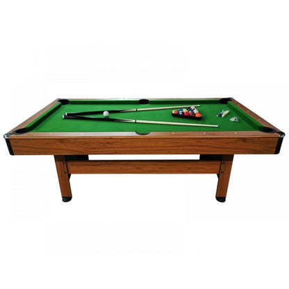 7ft Pool Table with Balls & Cues - Indoor Eight Ball Table - Wood / Green