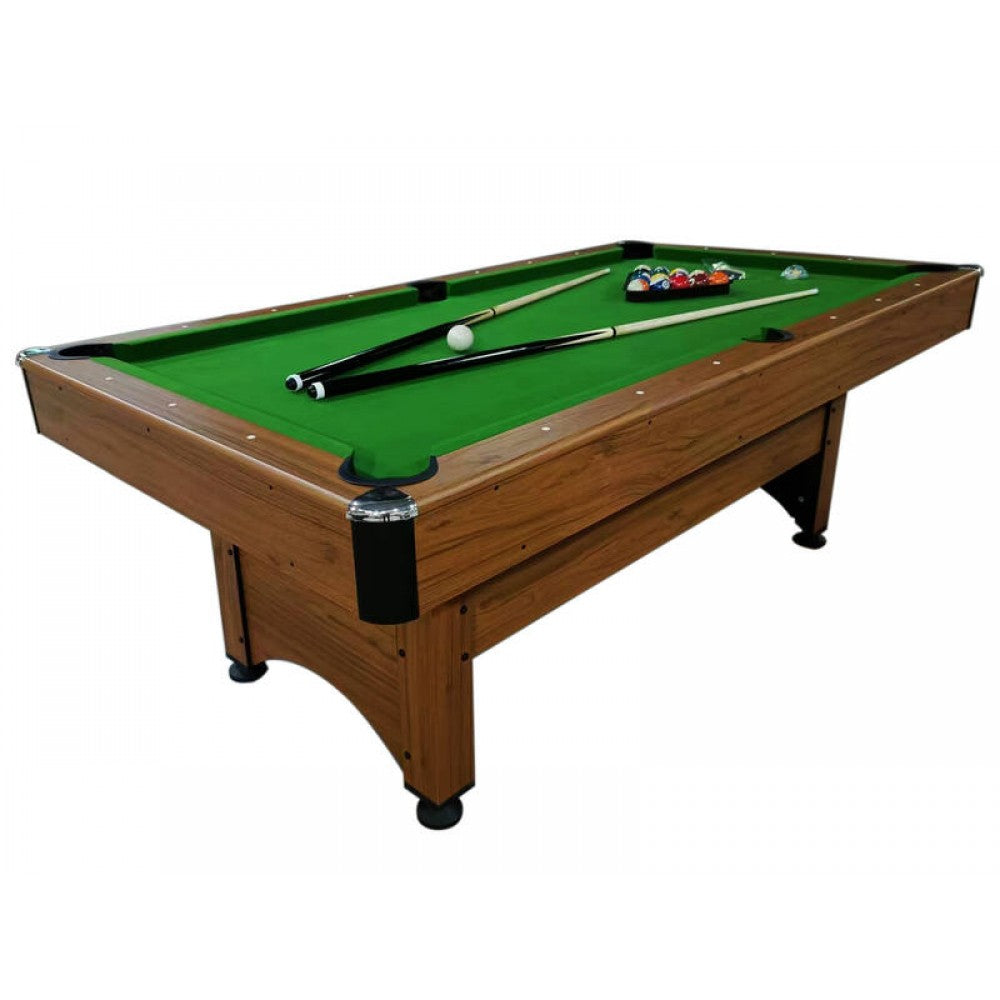 7ft Pool Table with Balls & Cues - Indoor Eight Ball Table - Wood / Green