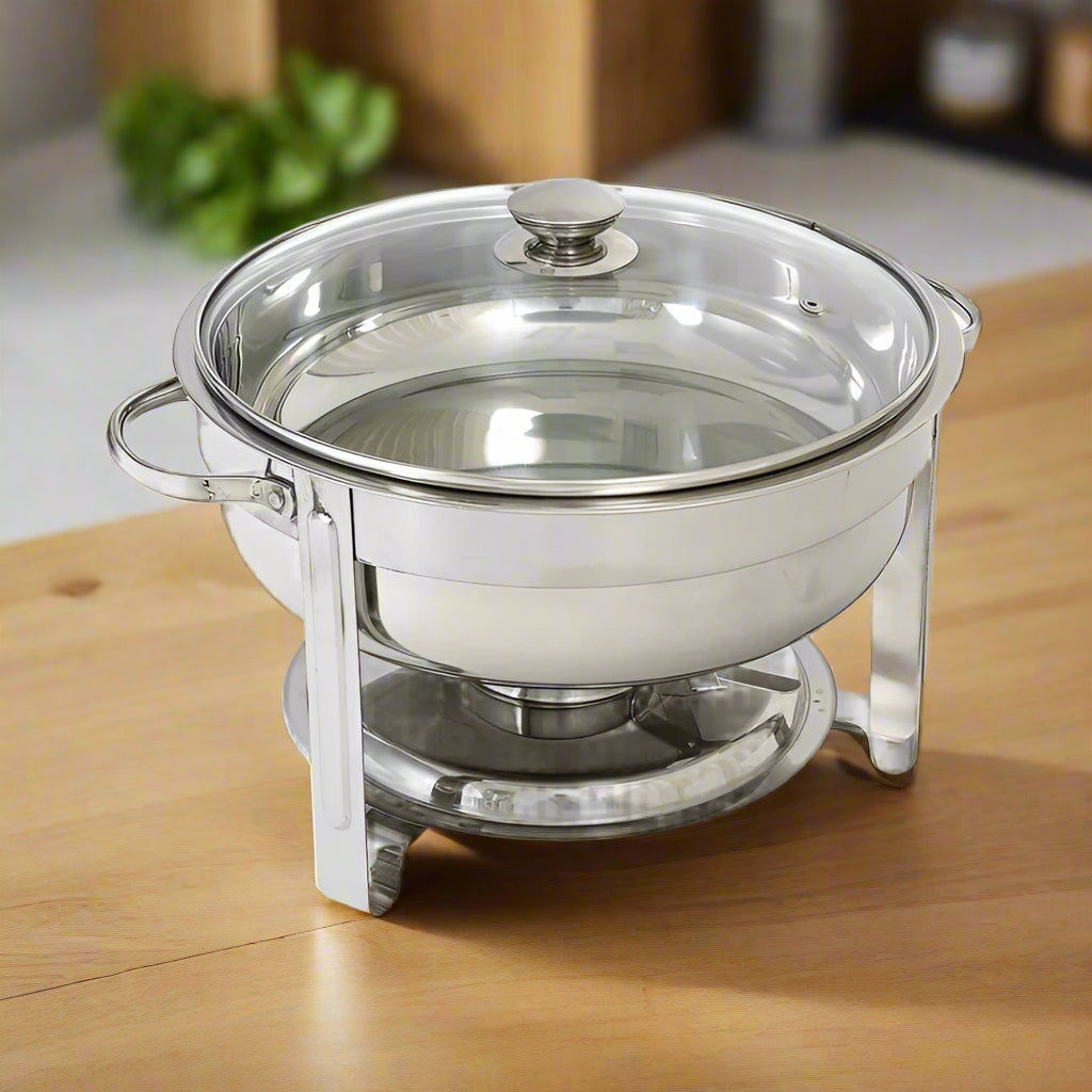 4L Chafing Dish Food Warmer + Glass Lid | Commercial Stainless Steel Bain Marie