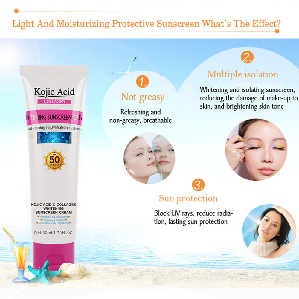 Kojic Acid Collagen Whitening Sunscreen Cream UV Protect Moisturize Waterproof