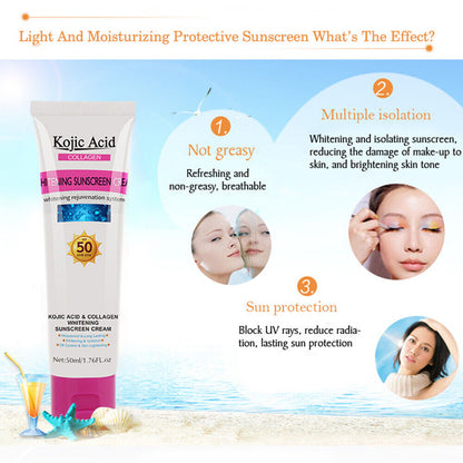 Kojic Acid Collagen Whitening Sunscreen Cream UV Protect Moisturize Waterproof