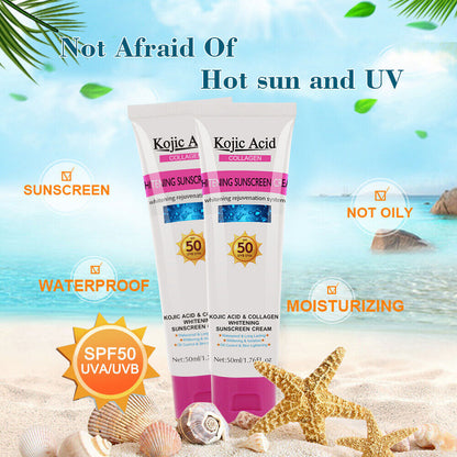 Kojic Acid Collagen Whitening Sunscreen Cream UV Protect Moisturize Waterproof