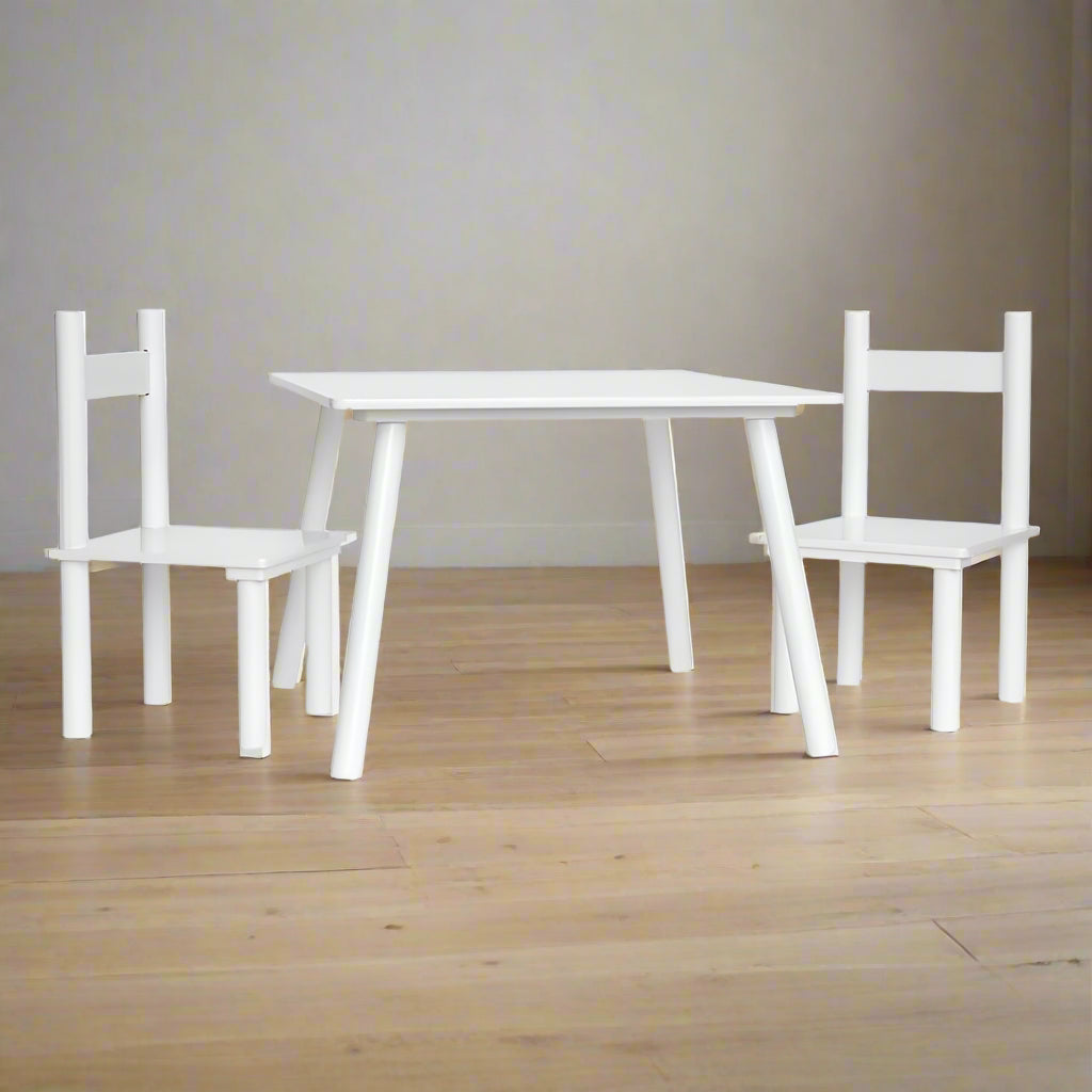Kids Wooden Table & Chair Set - 3 Piece - White