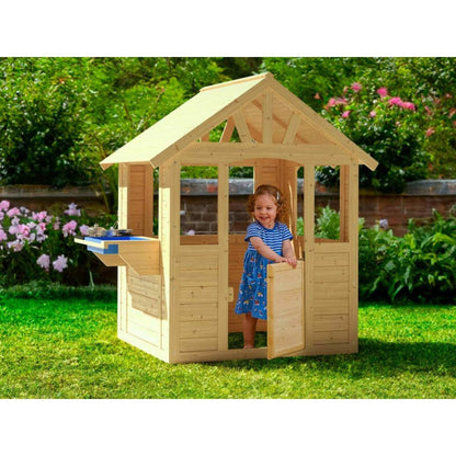 Kids Wooden Cubby Playhouse with Mud Kitchen, Pots & Pans