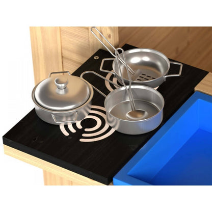 Kids Wooden Cubby Playhouse with Mud Kitchen, Pots & Pans