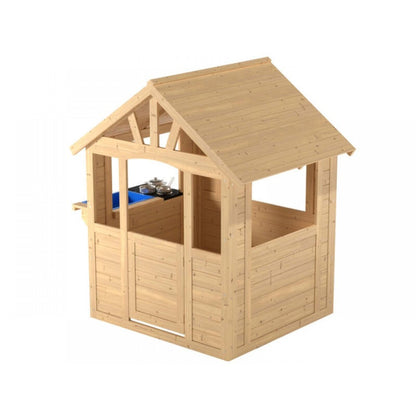 Kids Wooden Cubby Playhouse with Mud Kitchen, Pots & Pans