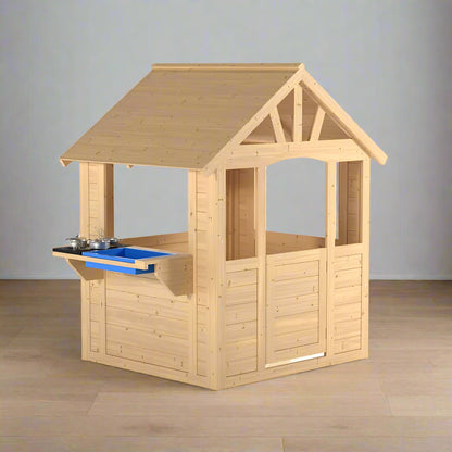 Kids Wooden Cubby Playhouse with Mud Kitchen, Pots & Pans