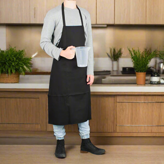 Chef's Kitchen Uniform Full Length Bib Apron - BLACK
