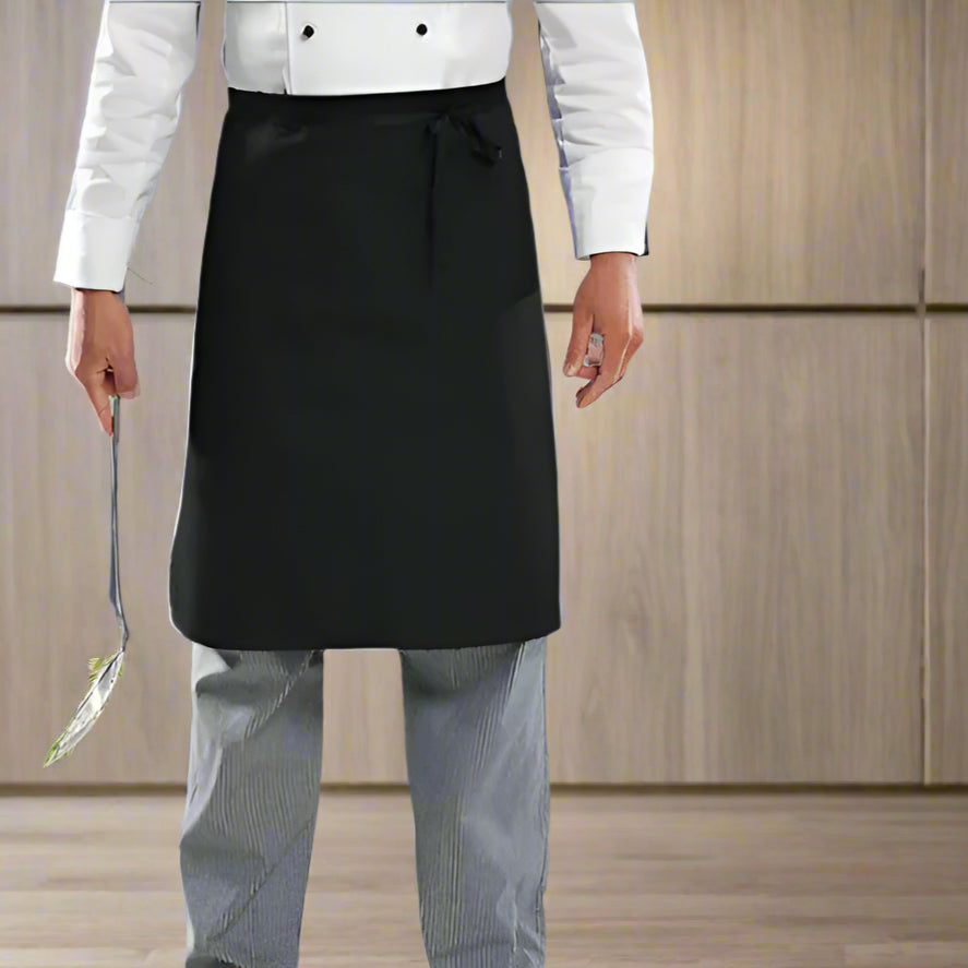 Chefs Waist Apron with Pocket - 59cm Long - Black