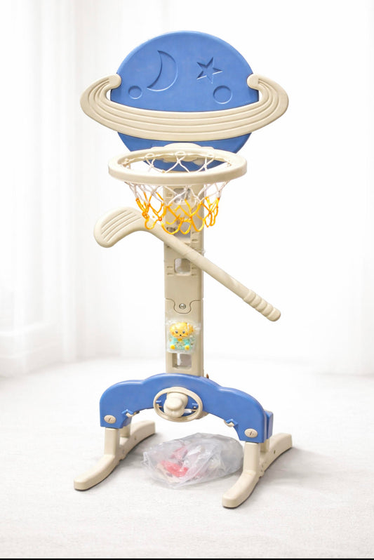 Keezi Kids Basketball Hoop Stand Adjustable 6-in-1 Sports Center Toys Set Blue